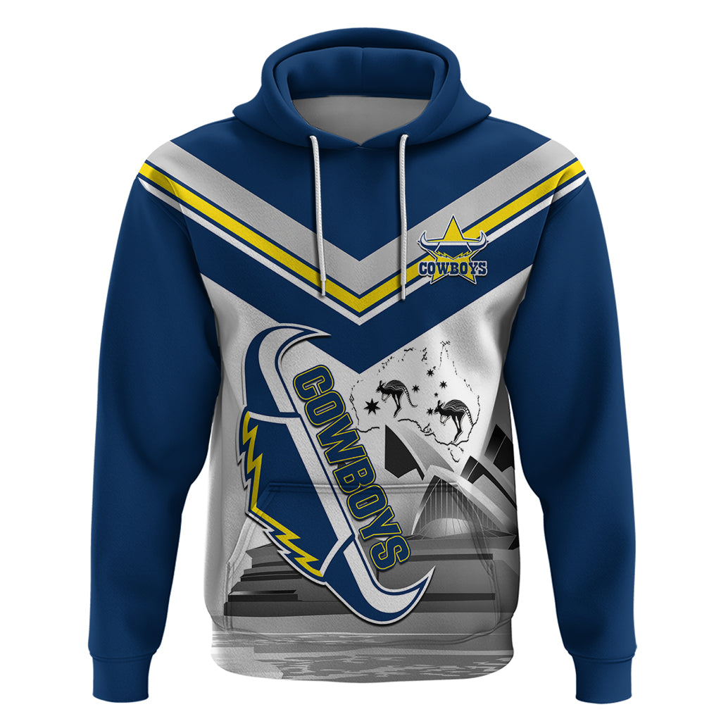 Custom Australia Day Cowboys Hoodie NRL 2024 Sydney Opera House With Map - Vibe Hoodie Shop