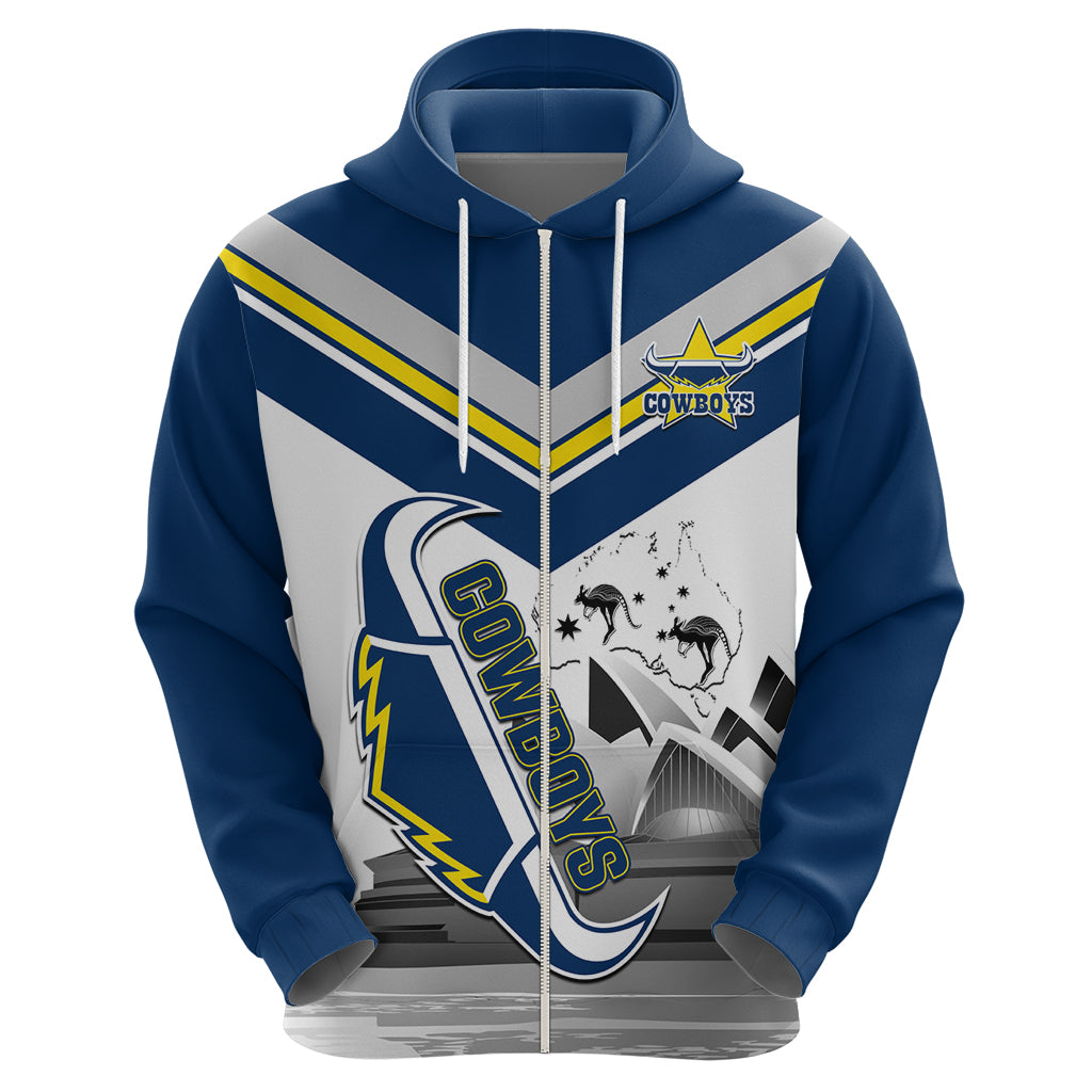 Custom Australia Day Cowboys Hoodie NRL 2024 Sydney Opera House With Map - Vibe Hoodie Shop