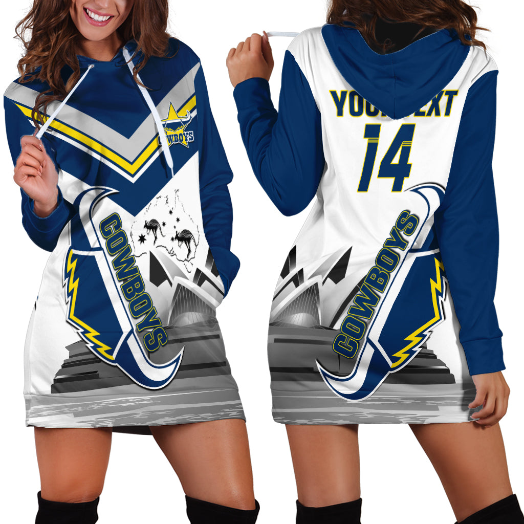 Custom Australia Day Cowboys Hoodie Dress NRL 2024 Sydney Opera House With Map - Vibe Hoodie Shop