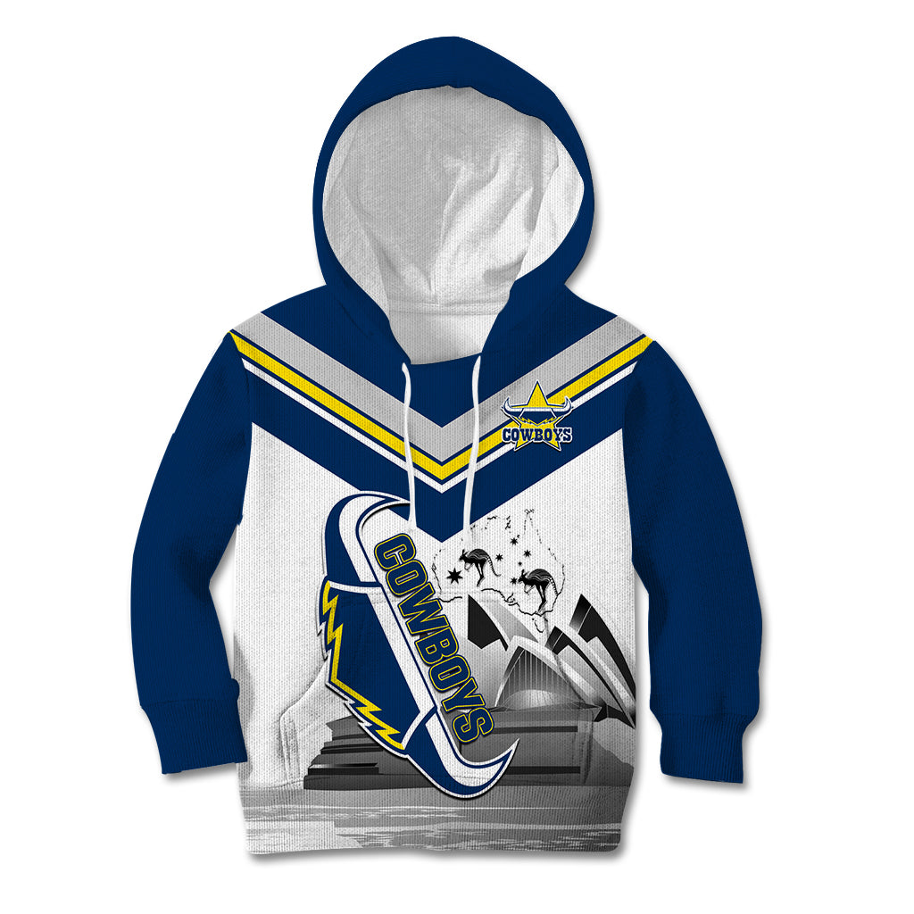 Custom Australia Day Cowboys Kid Hoodie NRL 2024 Sydney Opera House With Map - Vibe Hoodie Shop