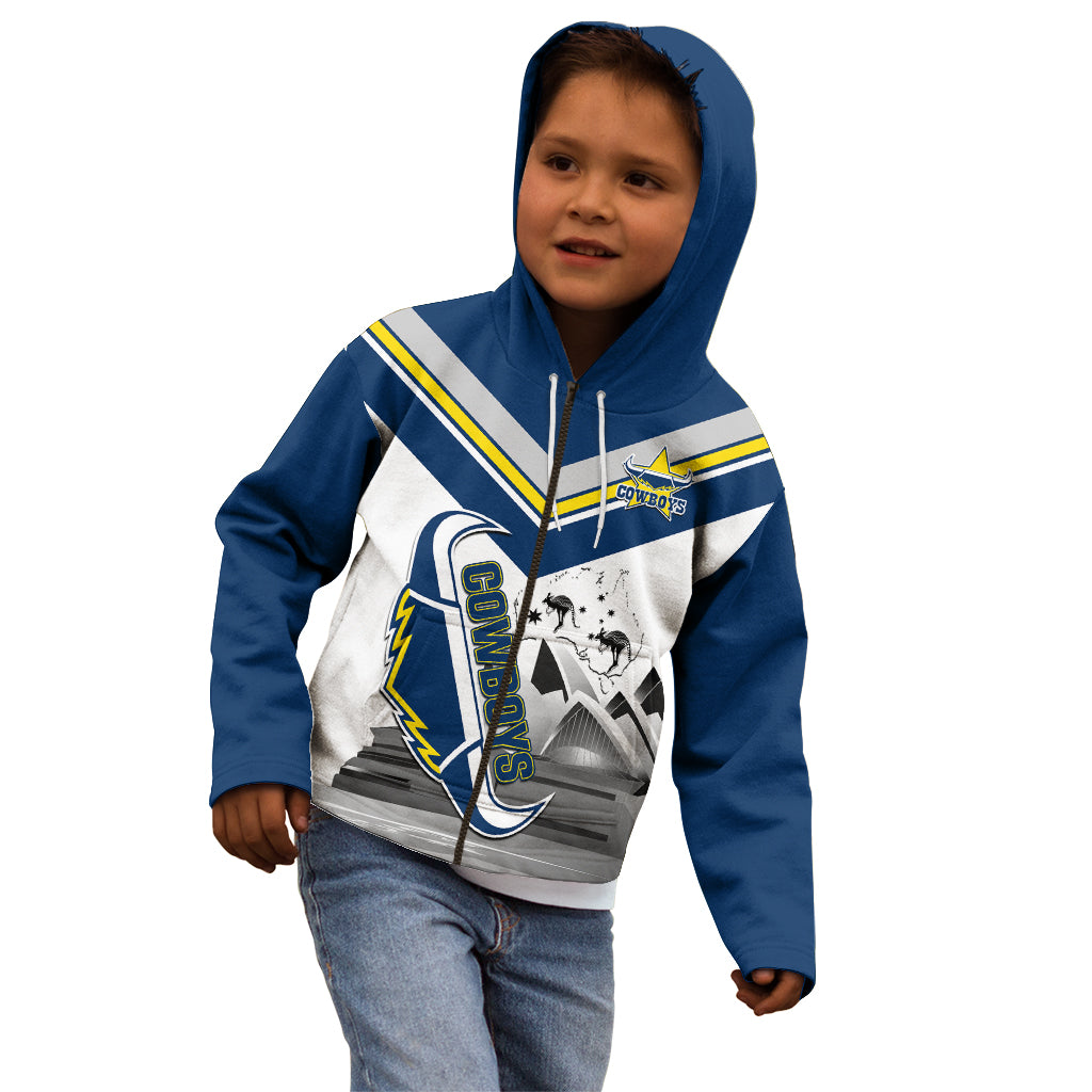 Custom Australia Day Cowboys Kid Hoodie NRL 2024 Sydney Opera House With Map - Vibe Hoodie Shop