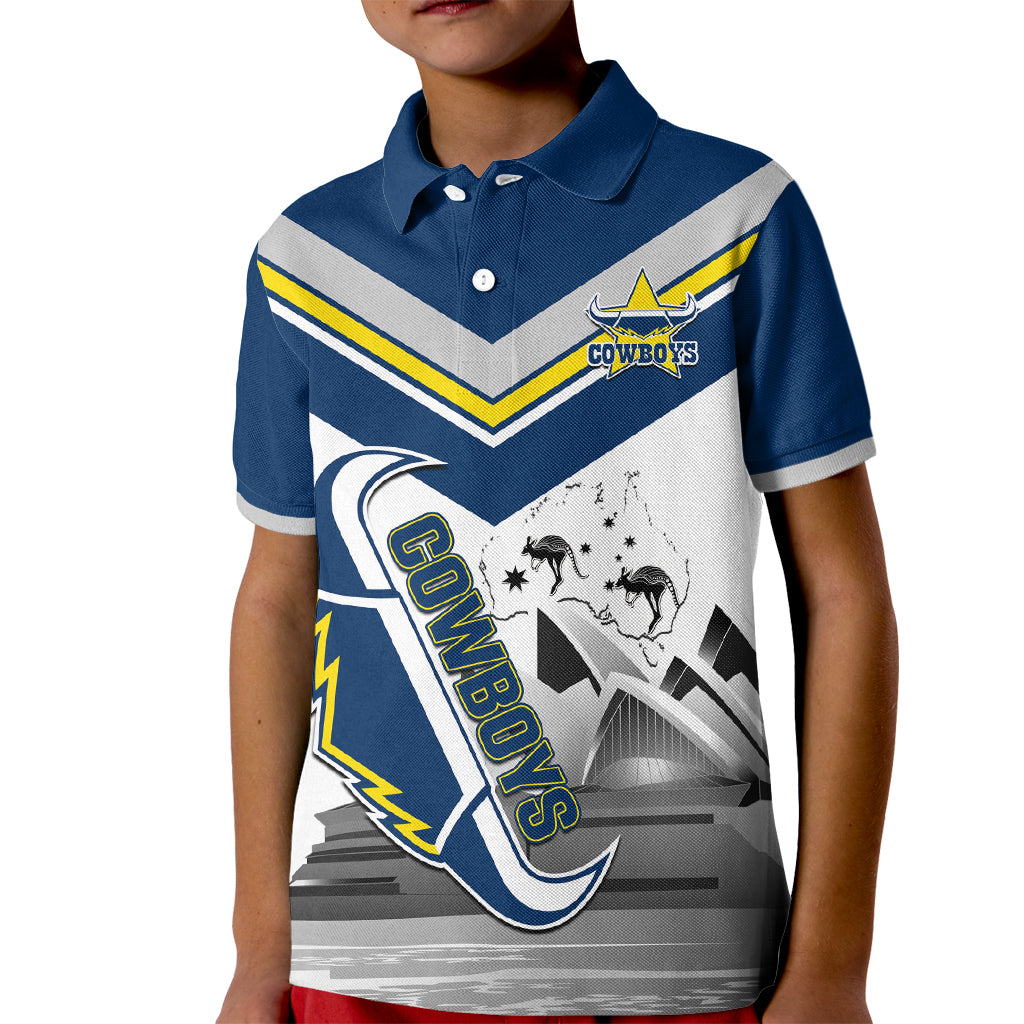 Custom Australia Day Cowboys Kid Polo Shirt NRL 2024 Sydney Opera House With Map - Vibe Hoodie Shop