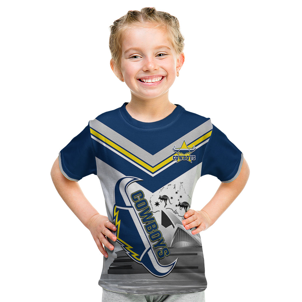 Custom Australia Day Cowboys Kid T Shirt NRL 2024 Sydney Opera House With Map - Vibe Hoodie Shop