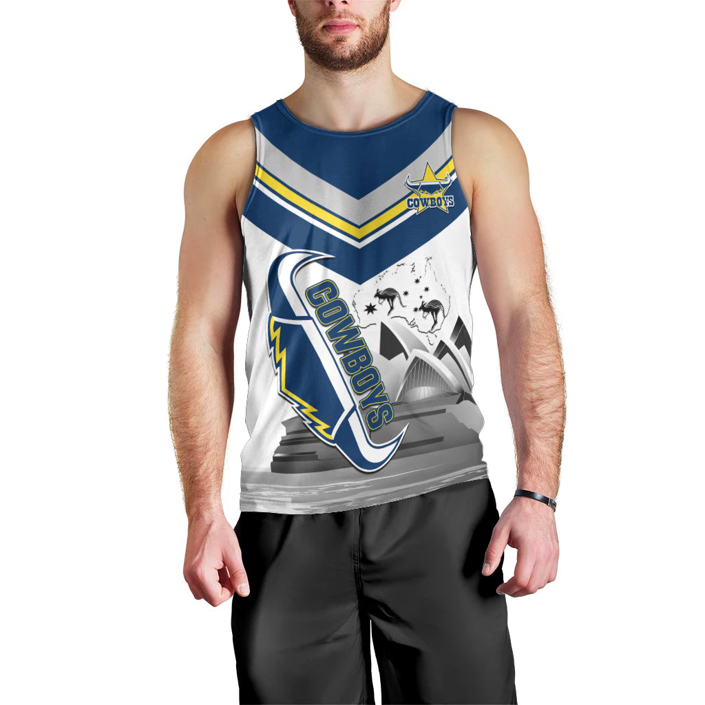 Custom Australia Day Cowboys Men Tank Top NRL 2024 Sydney Opera House With Map - Vibe Hoodie Shop