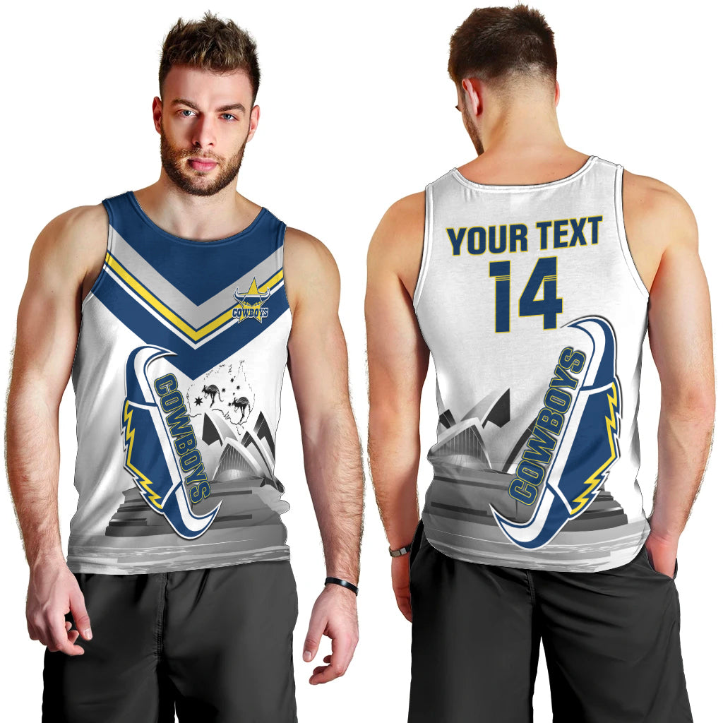 Custom Australia Day Cowboys Men Tank Top NRL 2024 Sydney Opera House With Map - Vibe Hoodie Shop