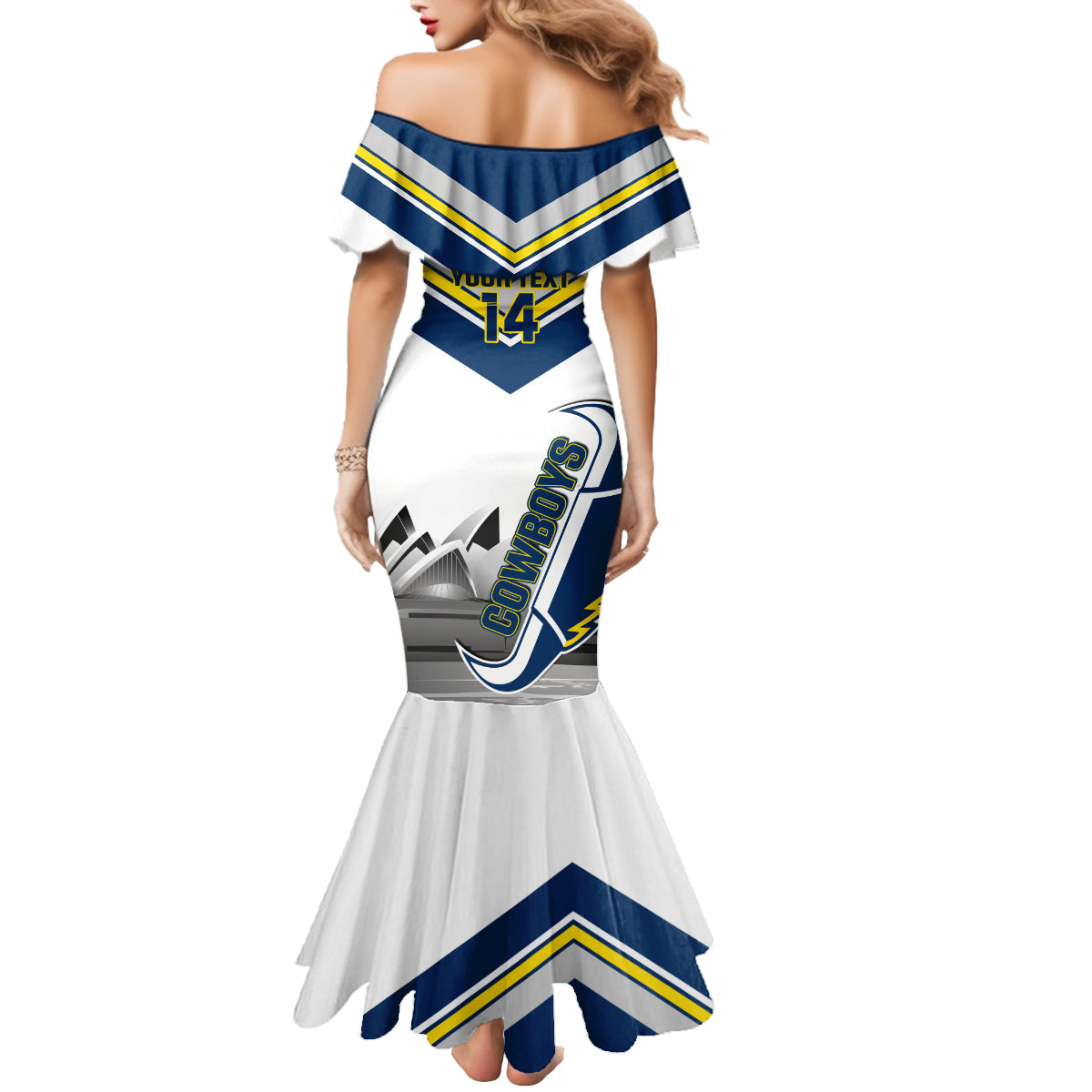 Custom Australia Day Cowboys Mermaid Dress NRL 2024 Sydney Opera House With Map