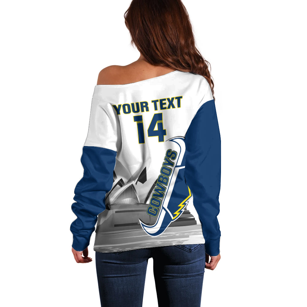 Custom Australia Day Cowboys Off Shoulder Sweater NRL 2024 Sydney Opera House With Map - Vibe Hoodie Shop