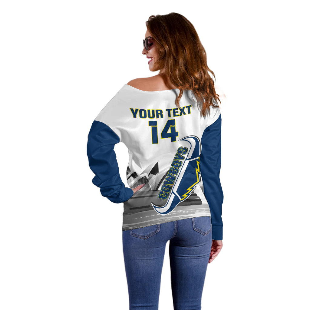 Custom Australia Day Cowboys Off Shoulder Sweater NRL 2024 Sydney Opera House With Map - Vibe Hoodie Shop