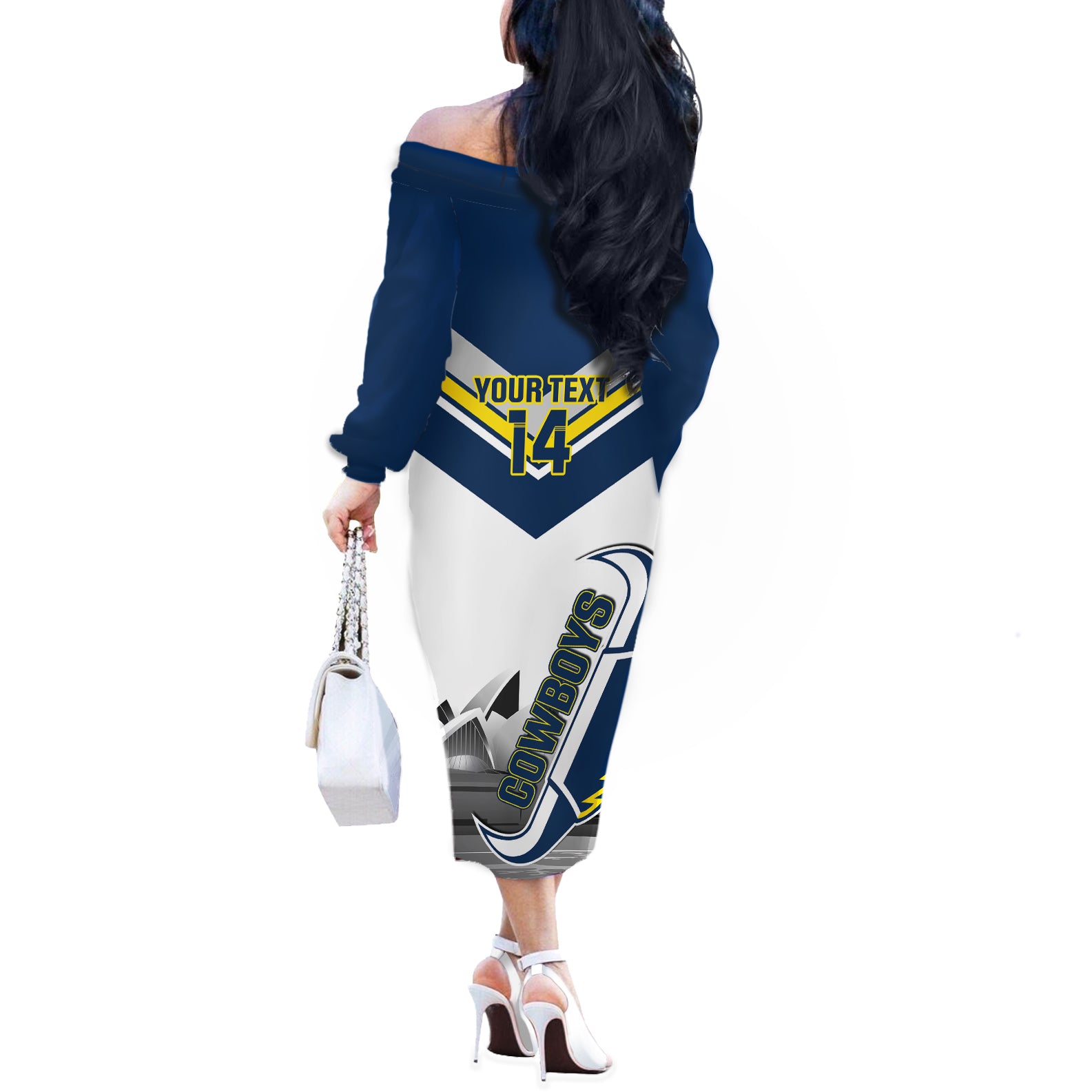 Custom Australia Day Cowboys Off The Shoulder Long Sleeve Dress NRL 2024 Sydney Opera House With Map