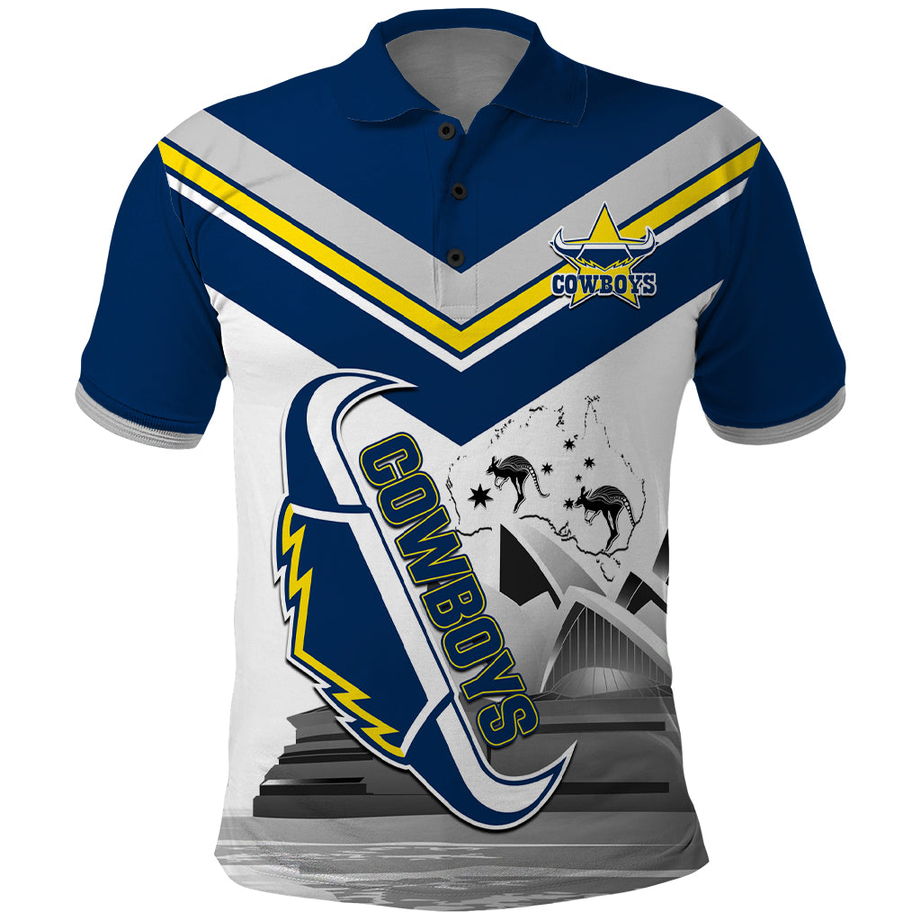 Custom Australia Day Cowboys Polo Shirt NRL 2024 Sydney Opera House With Map - Vibe Hoodie Shop