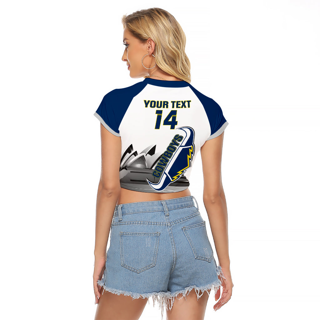 Custom Australia Day Cowboys Raglan Cropped T Shirt NRL 2024 Sydney Opera House With Map - Vibe Hoodie Shop