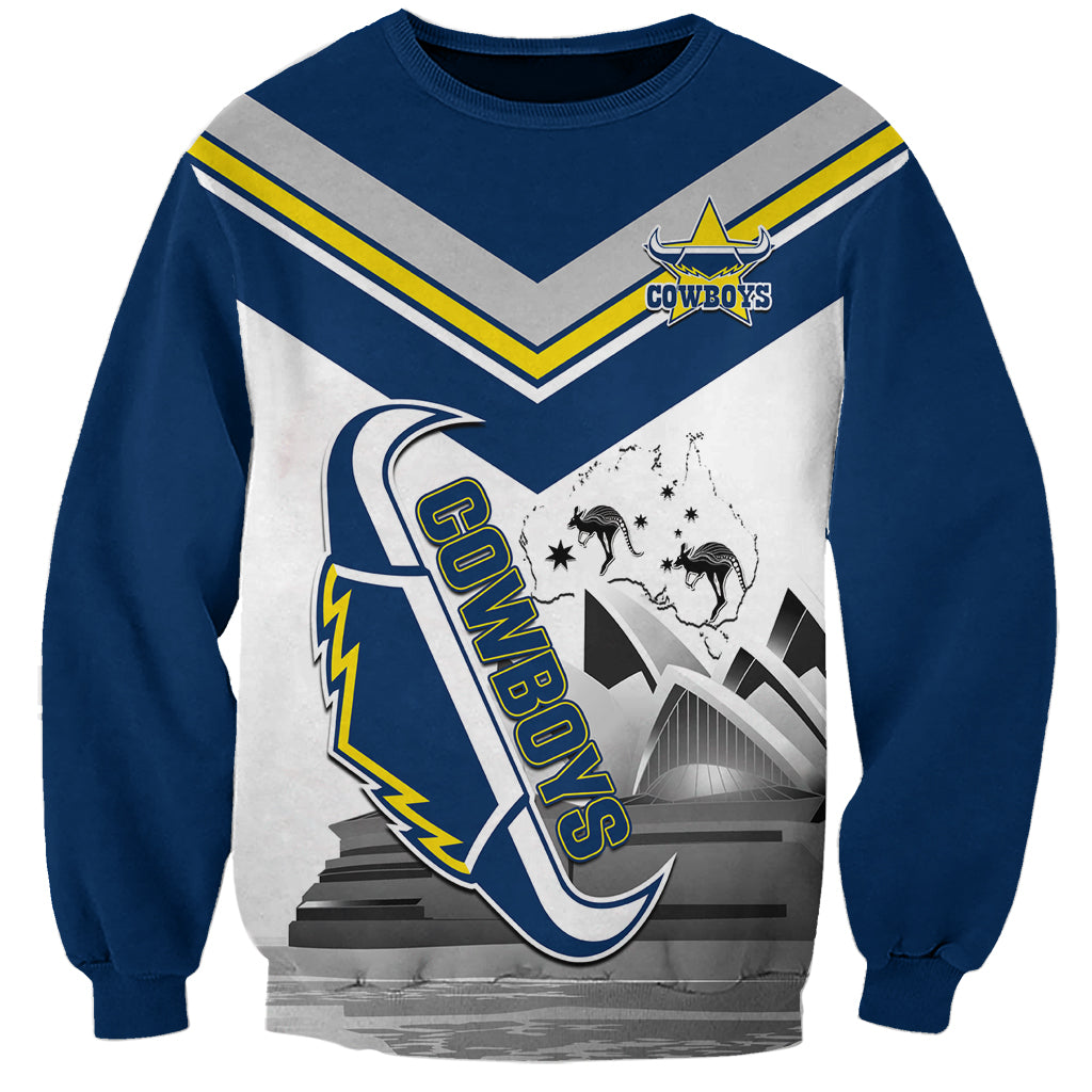 Custom Australia Day Cowboys Sweatshirt NRL 2024 Sydney Opera House With Map - Vibe Hoodie Shop