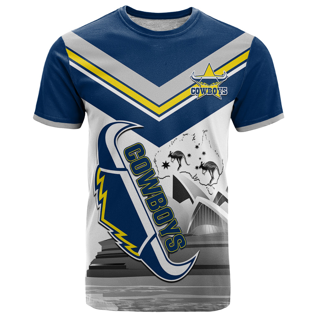 Custom Australia Day Cowboys T Shirt NRL 2024 Sydney Opera House With Map - Vibe Hoodie Shop