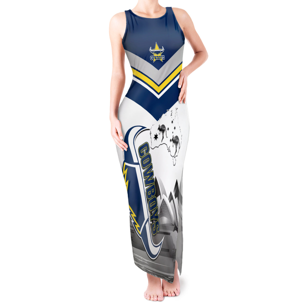 Custom Australia Day Cowboys Tank Maxi Dress NRL 2024 Sydney Opera House With Map