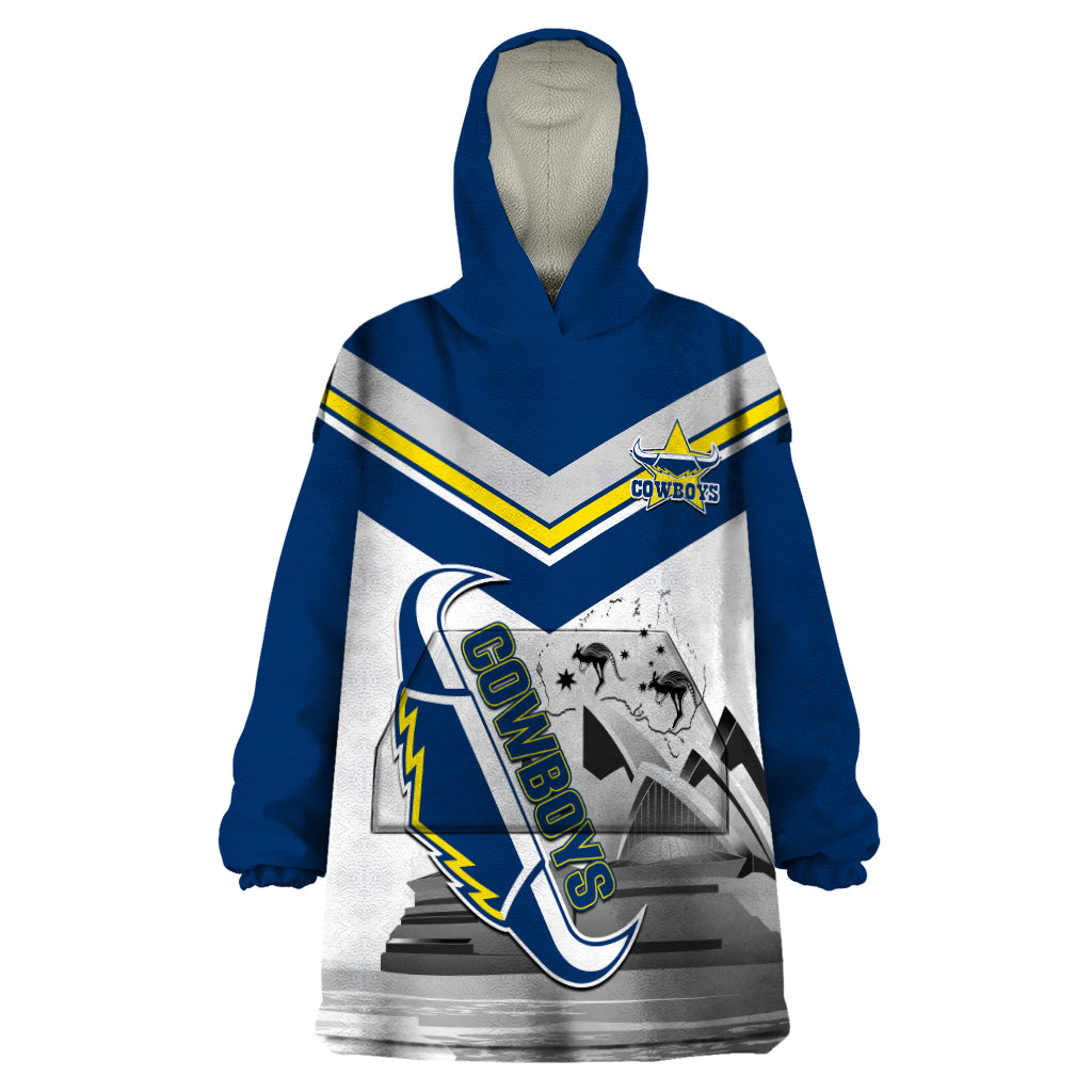 Custom Australia Day Cowboys Wearable Blanket Hoodie NRL 2024 Sydney Opera House With Map - Vibe Hoodie Shop