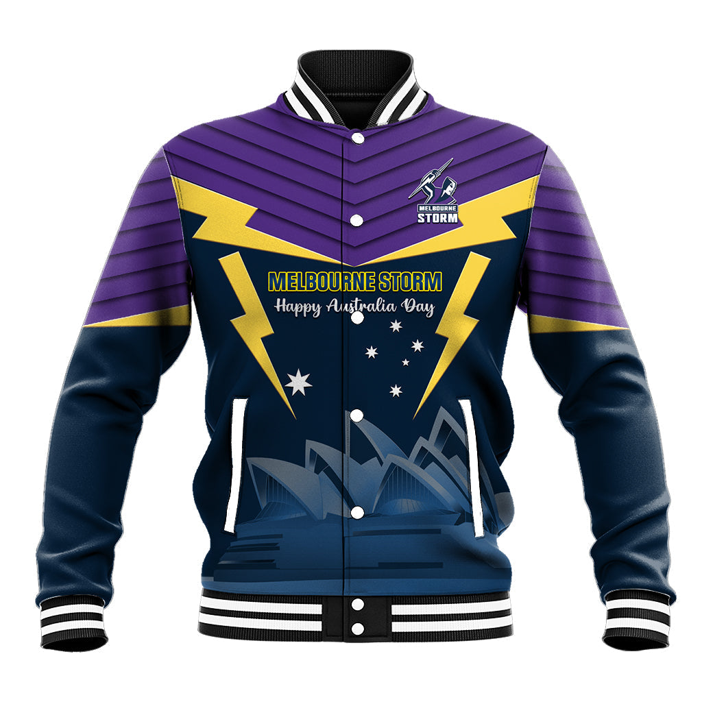 Custom Australia Day Storm Baseball Jacket NRL 2024 Sydney Opera House With Map