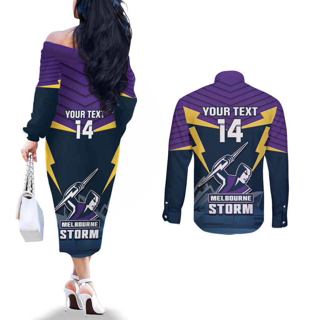 Custom Australia Day Storm Couples Matching Off The Shoulder Long Sleeve Dress and Long Sleeve Button Shirt NRL 2024 Sydney Opera House With Map