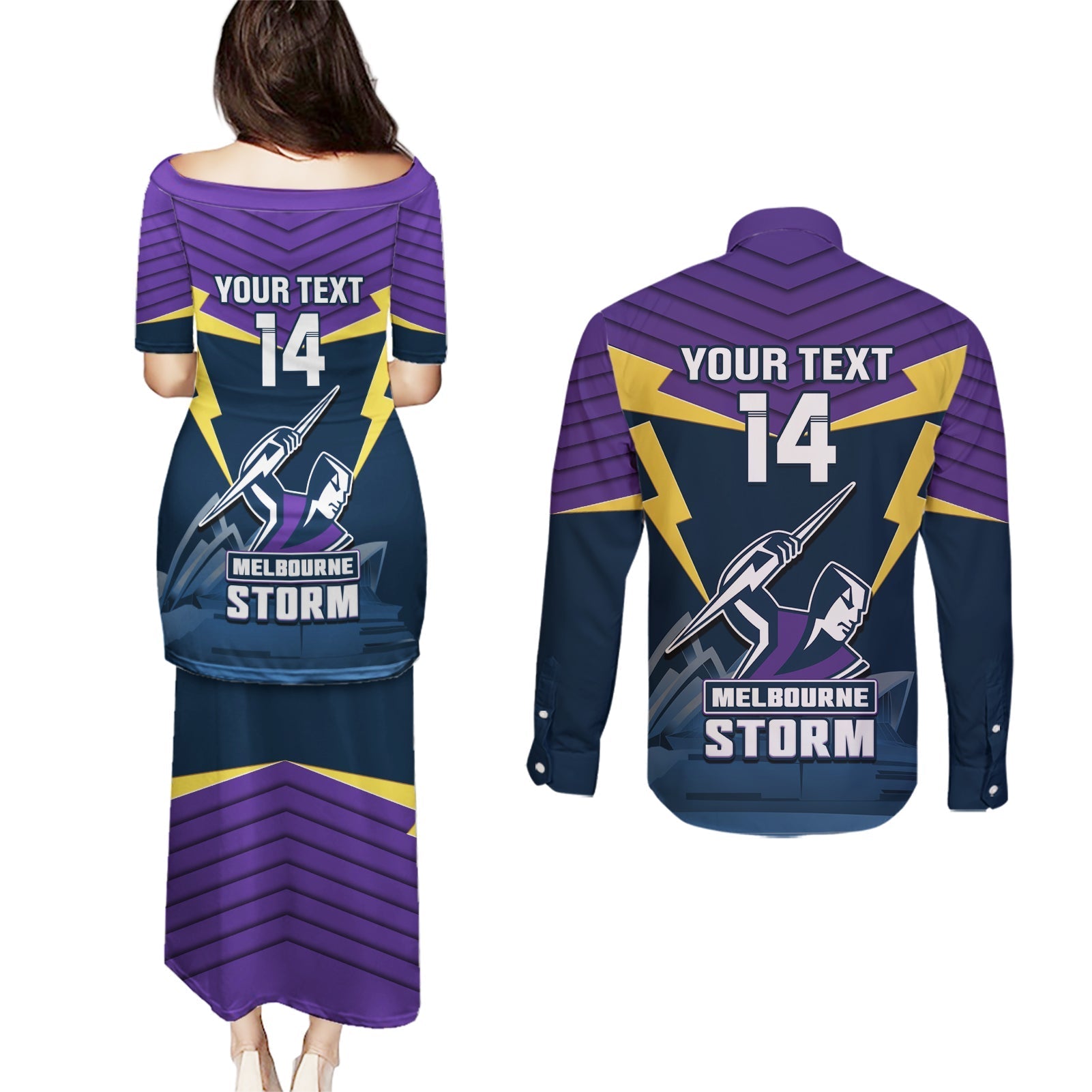 Custom Australia Day Storm Couples Matching Puletasi and Long Sleeve Button Shirt NRL 2024 Sydney Opera House With Map