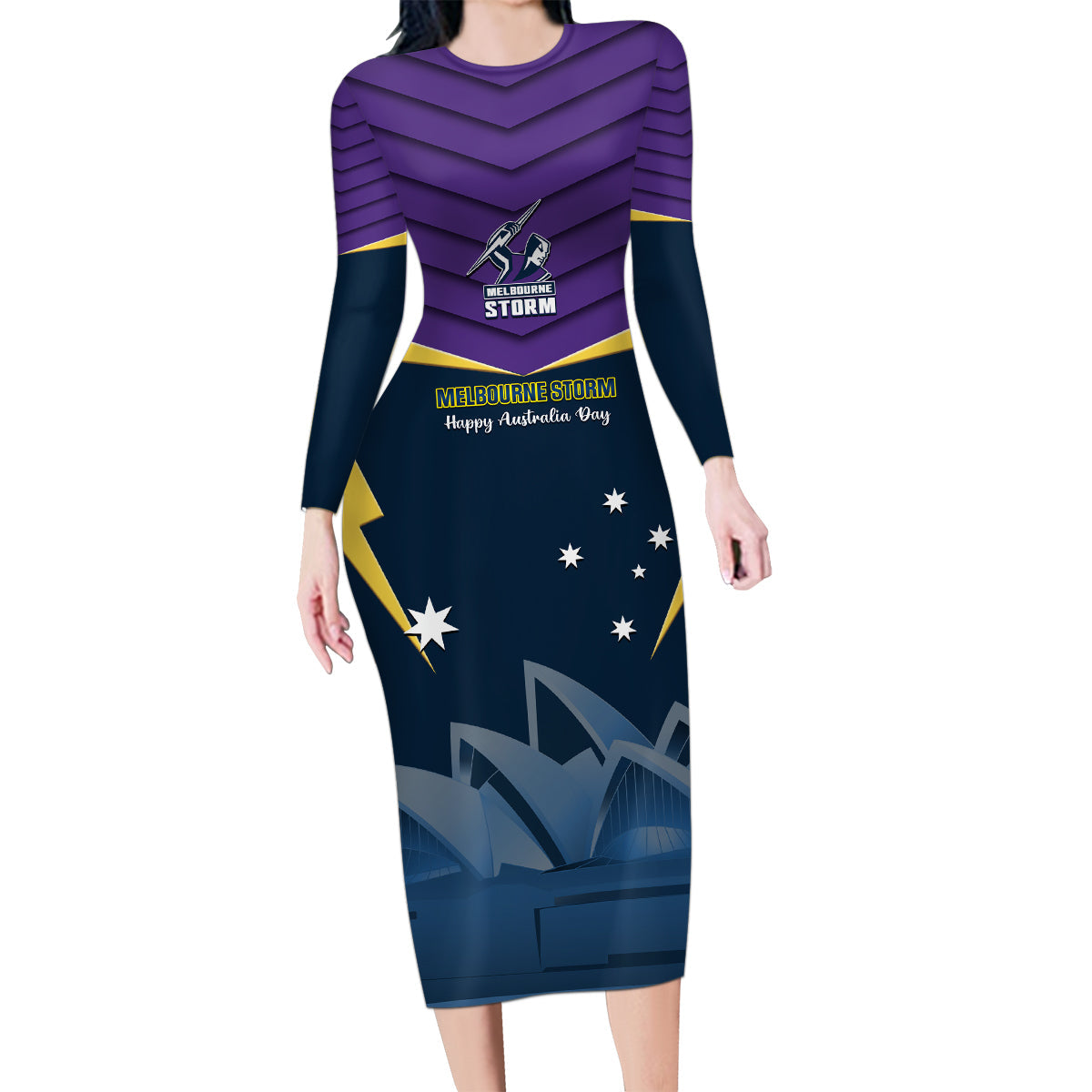 Custom Australia Day Storm Family Matching Long Sleeve Bodycon Dress and Hawaiian Shirt NRL 2024 Sydney Opera House With Map