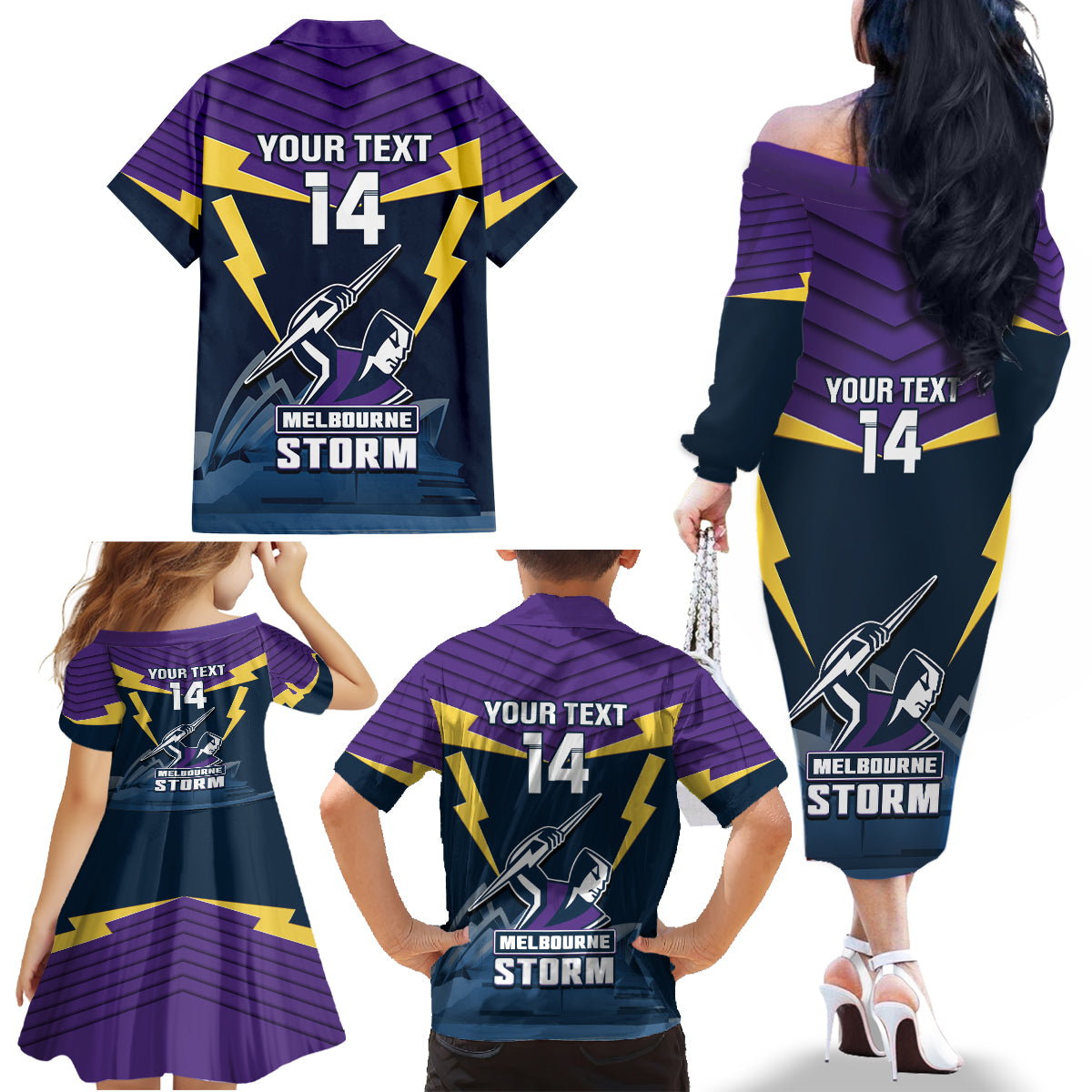 Custom Australia Day Storm Family Matching Off Shoulder Long Sleeve Dress and Hawaiian Shirt NRL 2024 Sydney Opera House With Map