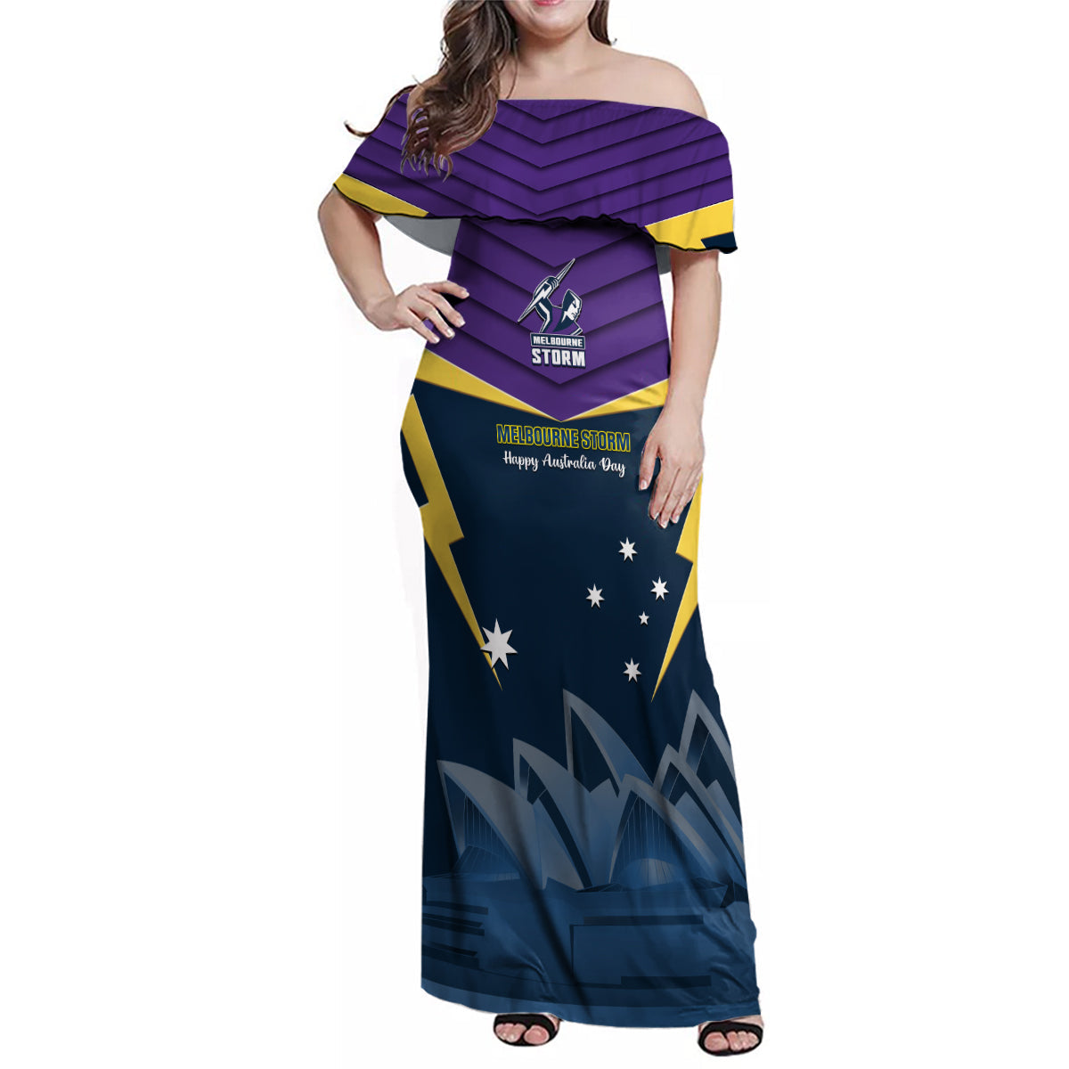 Custom Australia Day Storm Family Matching Off Shoulder Maxi Dress and Hawaiian Shirt NRL 2024 Sydney Opera House With Map