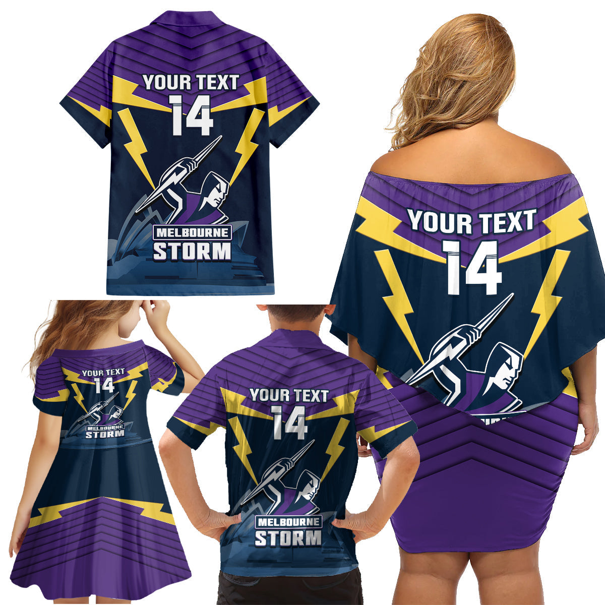 Custom Australia Day Storm Family Matching Off Shoulder Short Dress and Hawaiian Shirt NRL 2024 Sydney Opera House With Map