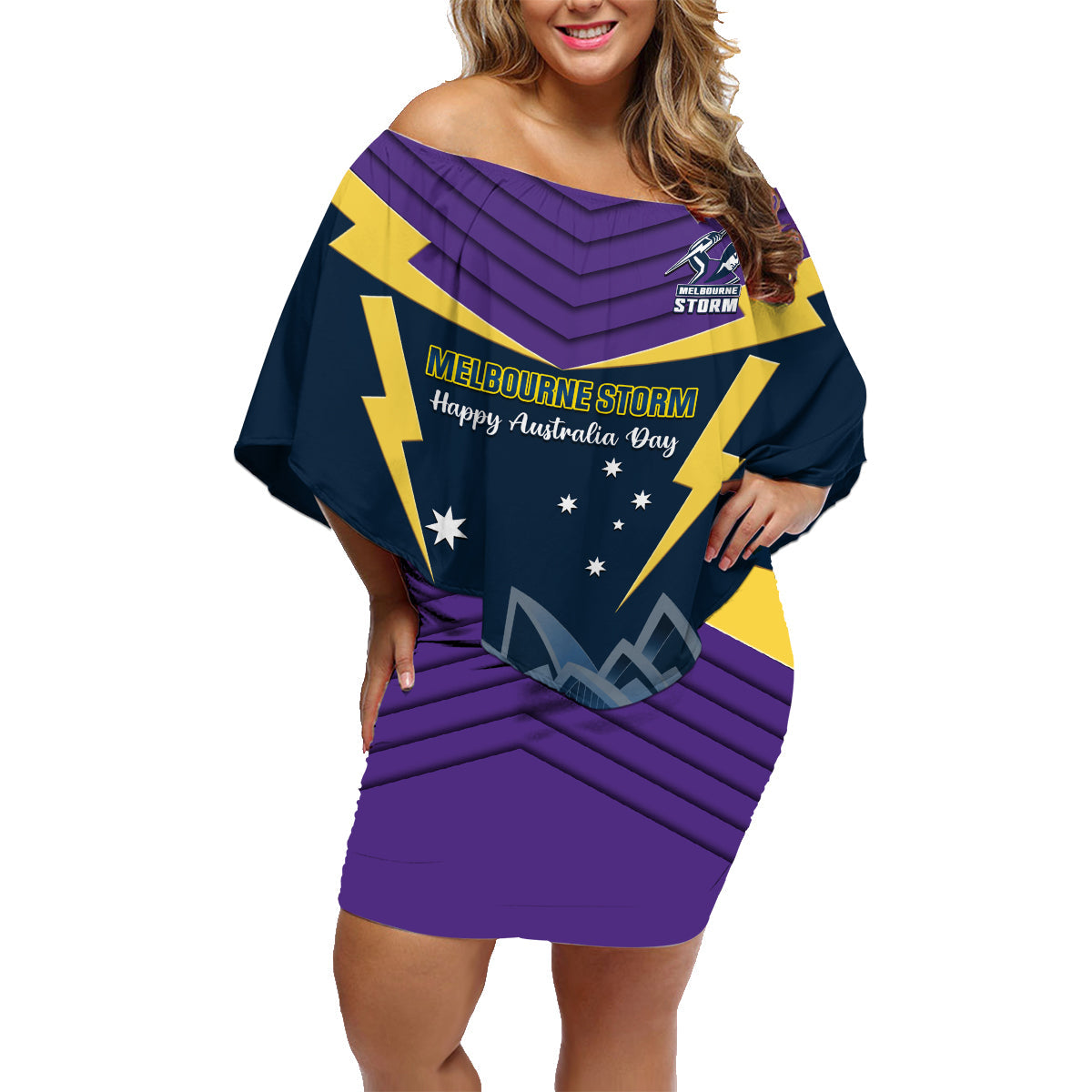 Custom Australia Day Storm Family Matching Off Shoulder Short Dress and Hawaiian Shirt NRL 2024 Sydney Opera House With Map