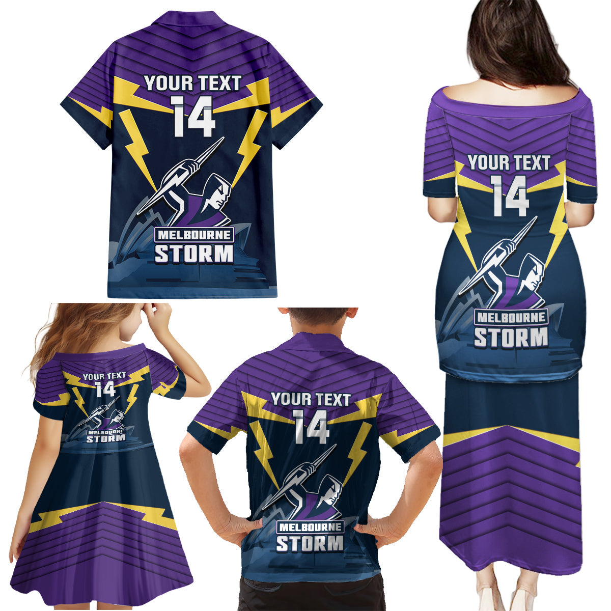 Custom Australia Day Storm Family Matching Puletasi and Hawaiian Shirt NRL 2024 Sydney Opera House With Map