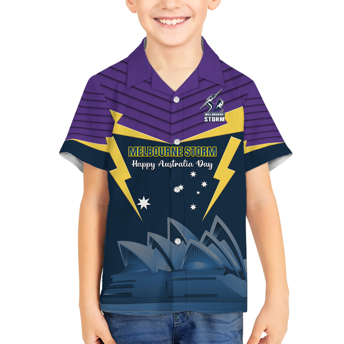 Custom Australia Day Storm Family Matching Puletasi and Hawaiian Shirt NRL 2024 Sydney Opera House With Map