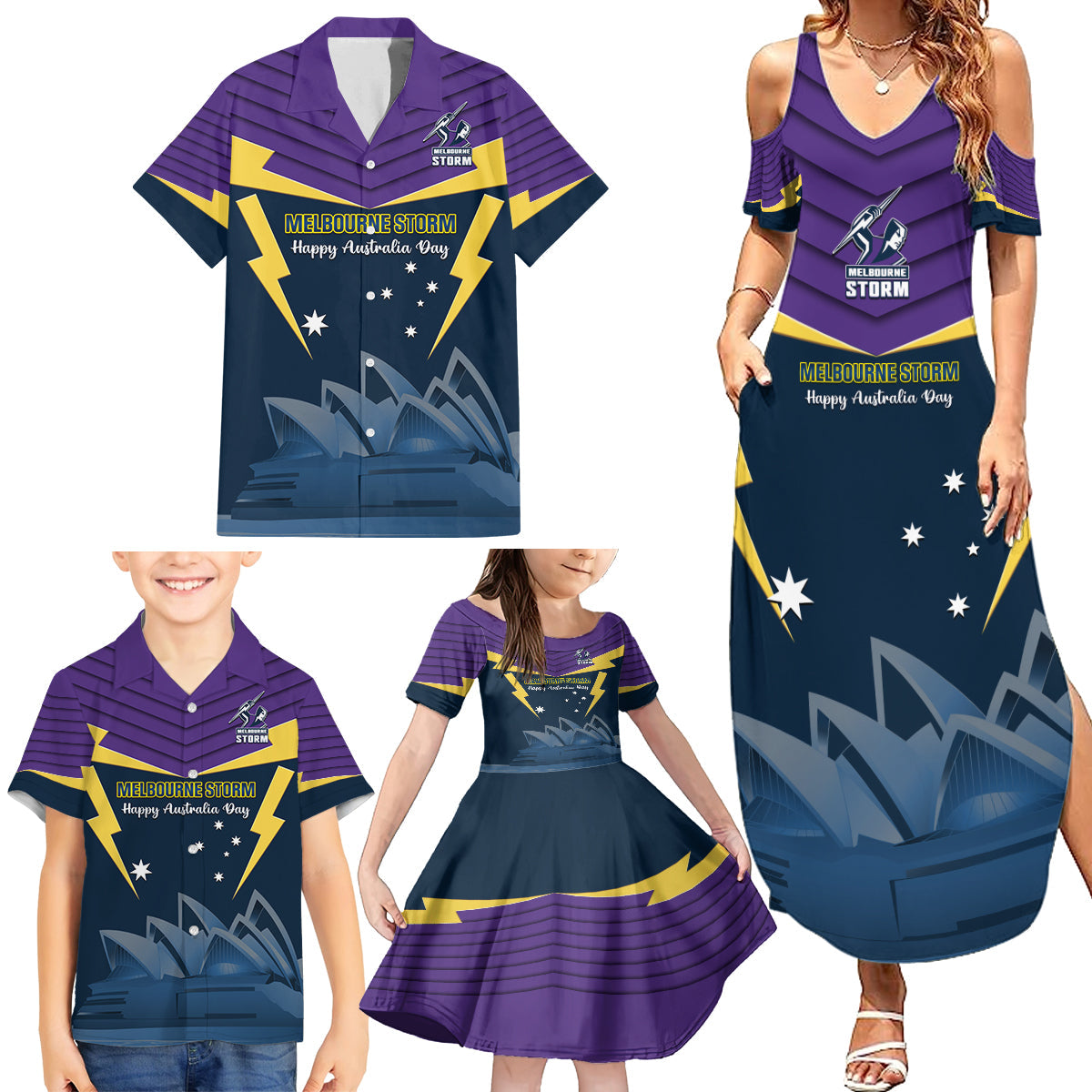 Custom Australia Day Storm Family Matching Summer Maxi Dress and Hawaiian Shirt NRL 2024 Sydney Opera House With Map