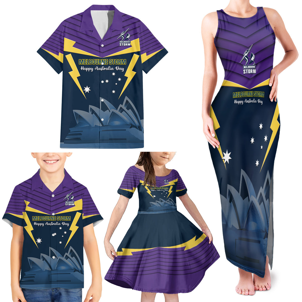 Custom Australia Day Storm Family Matching Tank Maxi Dress and Hawaiian Shirt NRL 2024 Sydney Opera House With Map