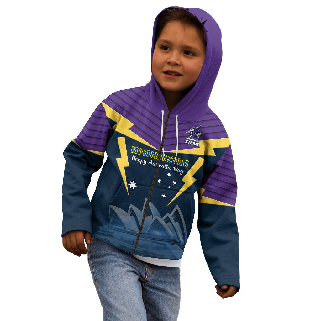 Custom Australia Day Storm Kid Hoodie NRL 2024 Sydney Opera House With Map