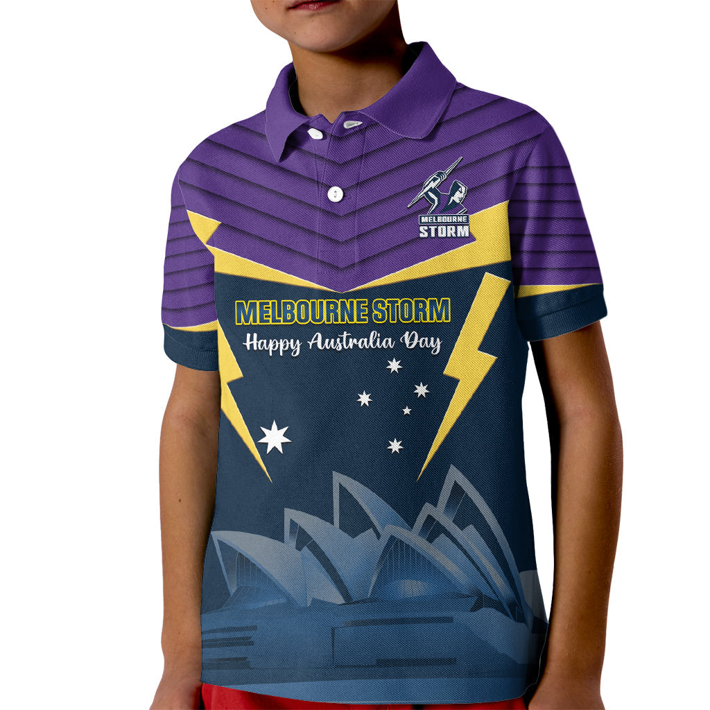 Custom Australia Day Storm Kid Polo Shirt NRL 2024 Sydney Opera House With Map