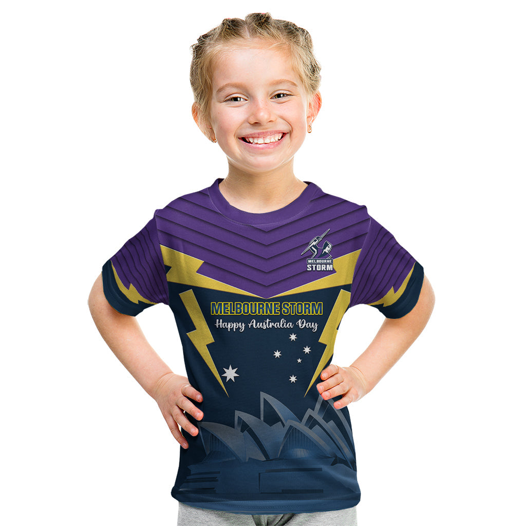 Custom Australia Day Storm Kid T Shirt NRL 2024 Sydney Opera House With Map