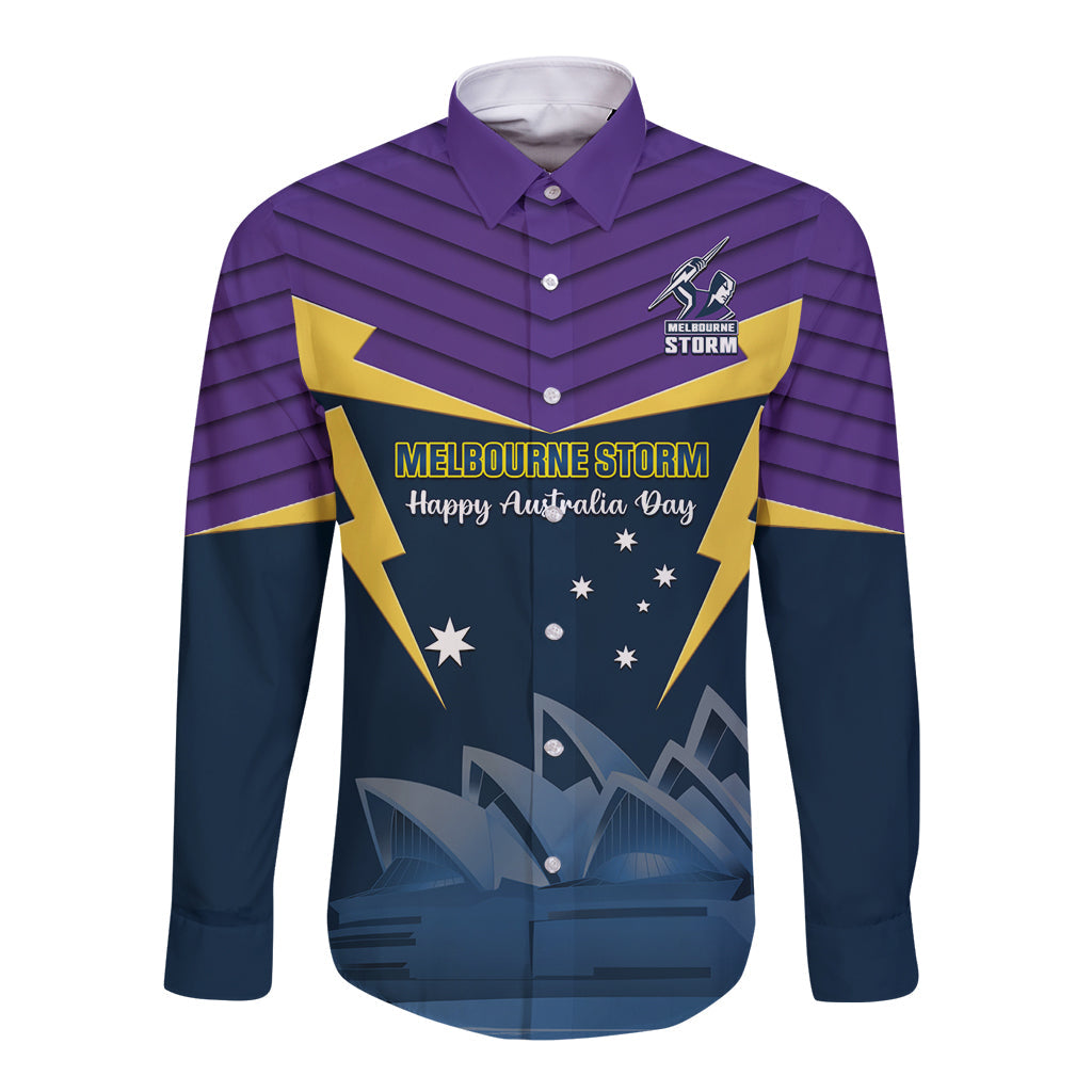 Custom Australia Day Storm Long Sleeve Button Shirt NRL 2024 Sydney Opera House With Map