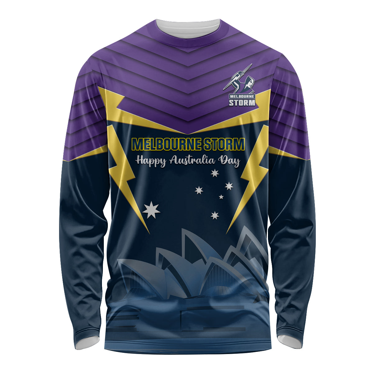 Custom Australia Day Storm Long Sleeve Shirt NRL 2024 Sydney Opera House With Map