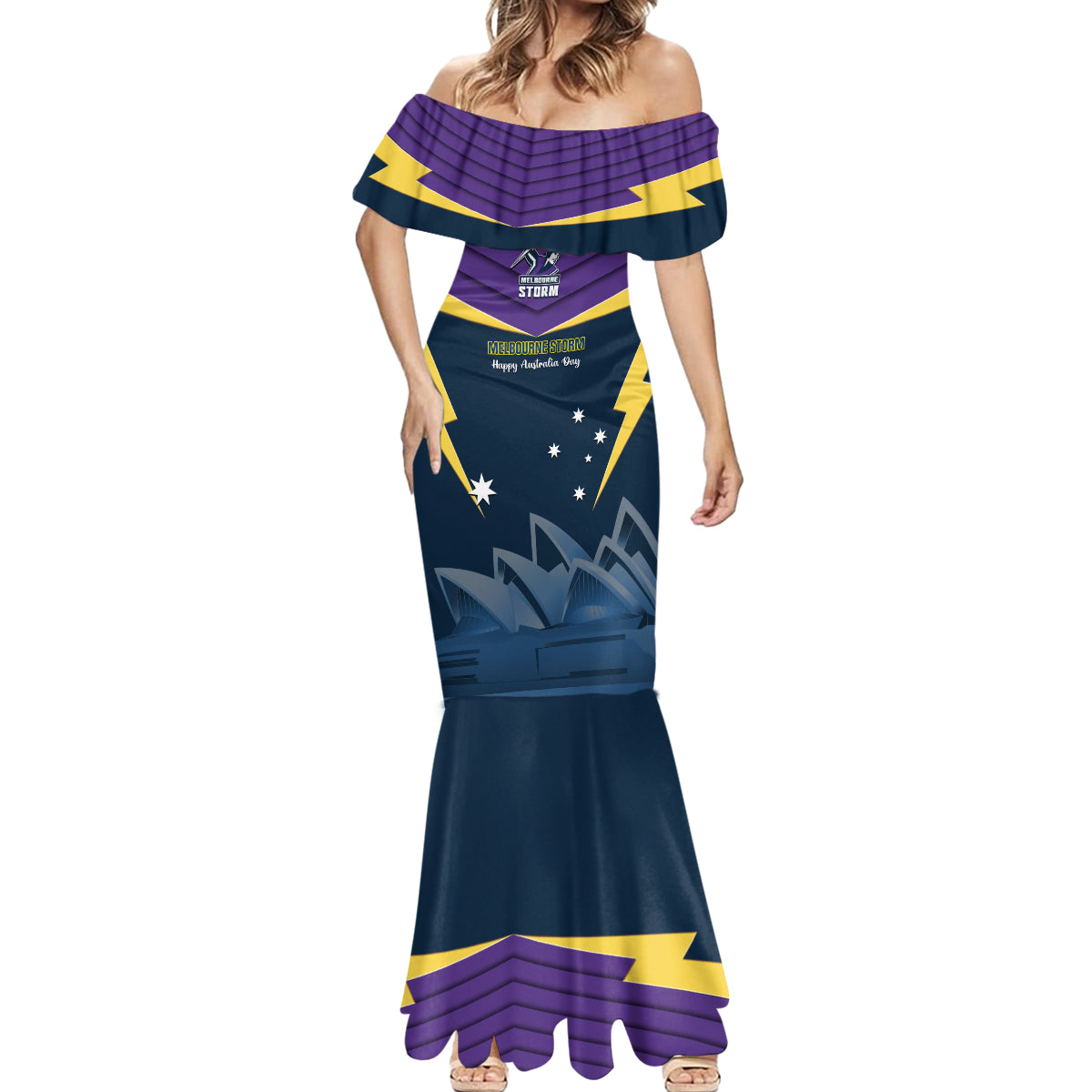 Custom Australia Day Storm Mermaid Dress NRL 2024 Sydney Opera House With Map