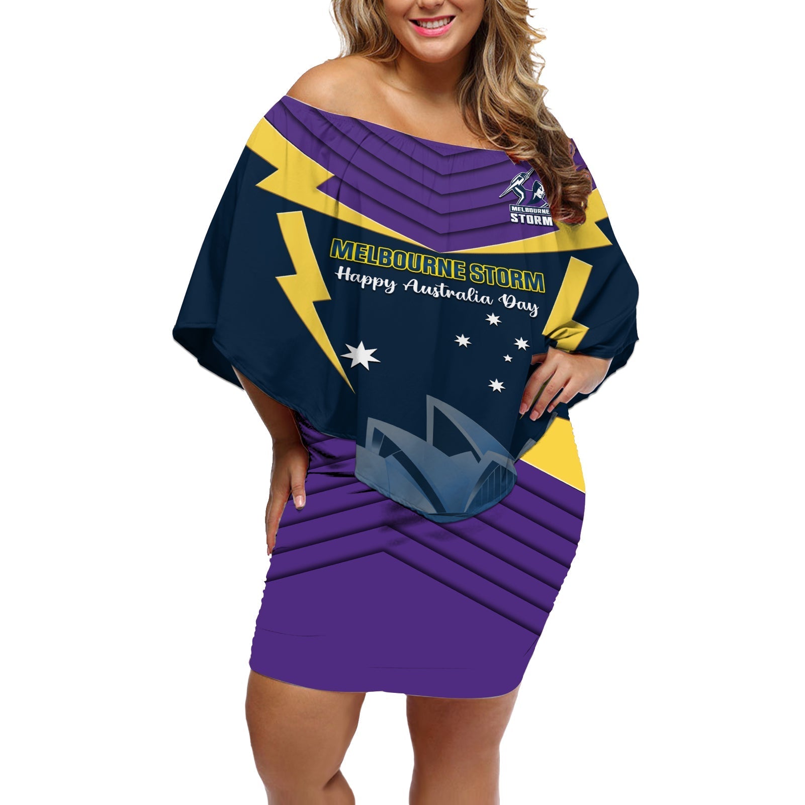 Custom Australia Day Storm Off Shoulder Short Dress NRL 2024 Sydney Opera House With Map