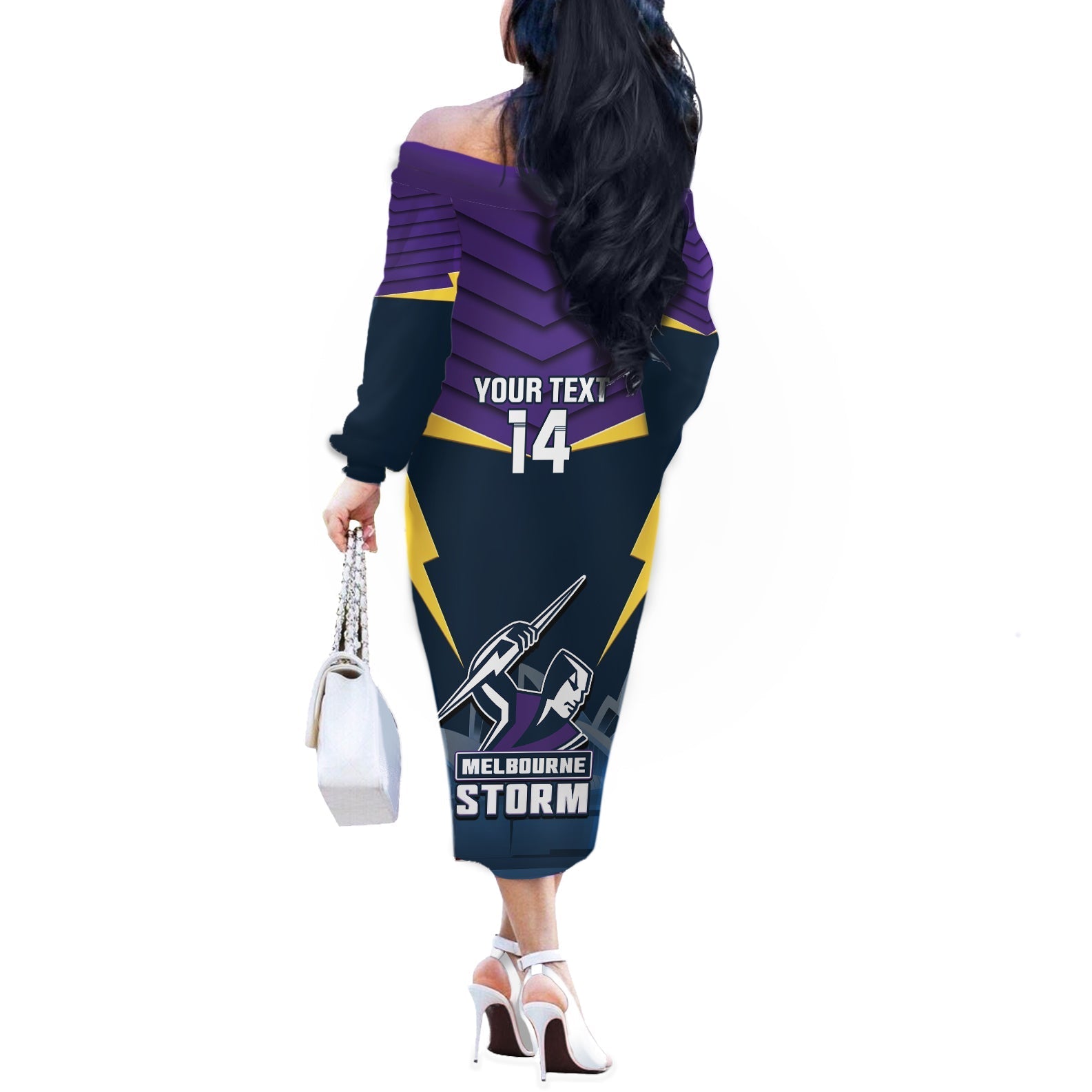 Custom Australia Day Storm Off The Shoulder Long Sleeve Dress NRL 2024 Sydney Opera House With Map