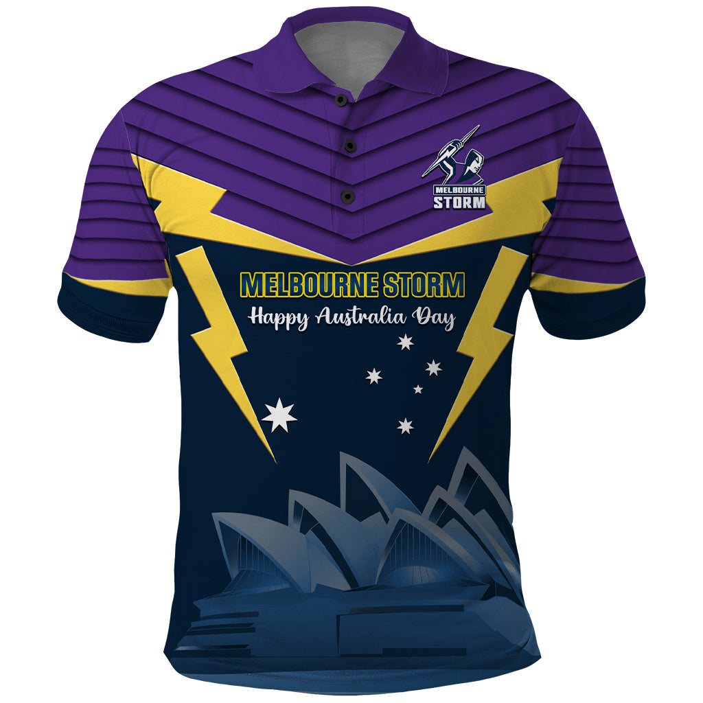 Custom Australia Day Storm Polo Shirt NRL 2024 Sydney Opera House With Map