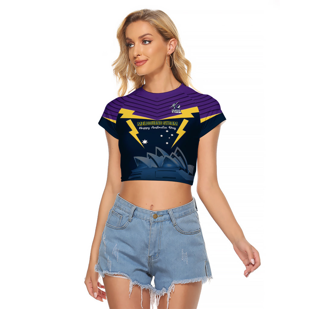 Custom Australia Day Storm Raglan Cropped T Shirt NRL 2024 Sydney Opera House With Map