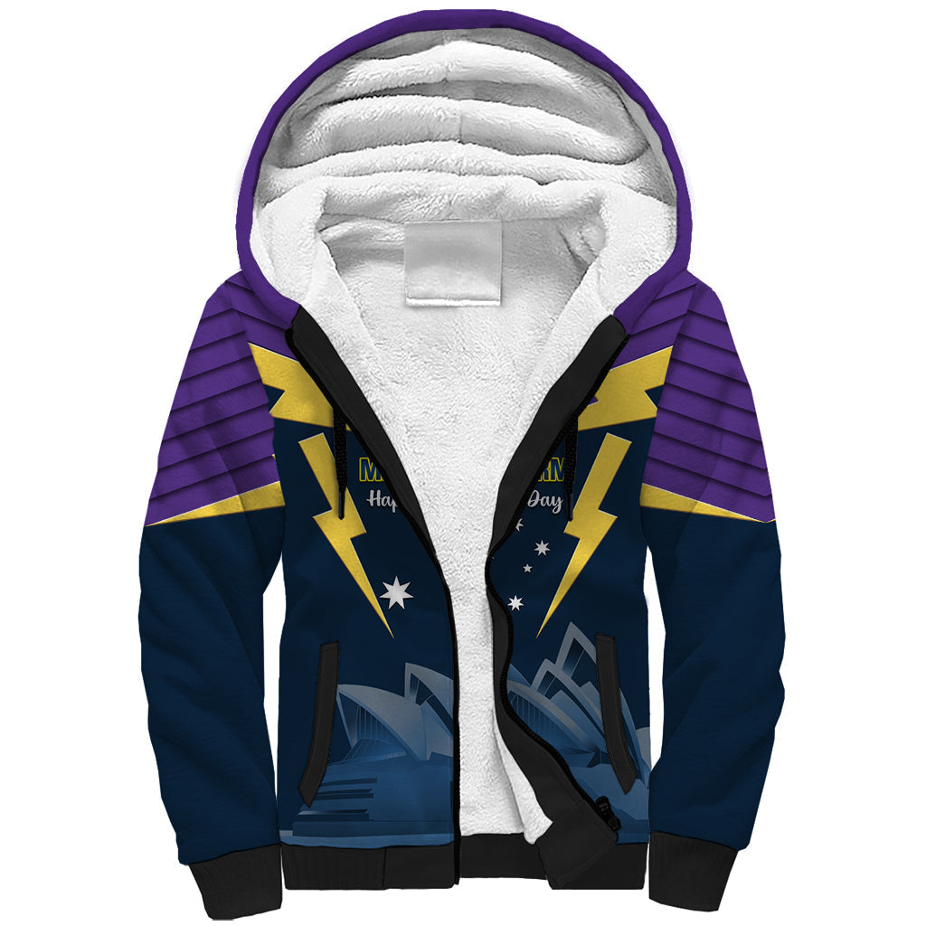 Custom Australia Day Storm Sherpa Hoodie NRL 2024 Sydney Opera House With Map