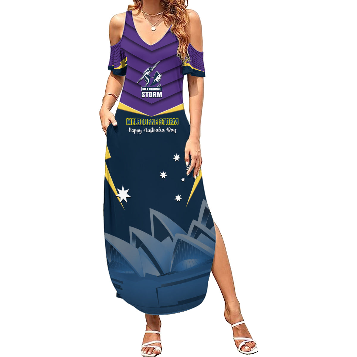 Custom Australia Day Storm Summer Maxi Dress NRL 2024 Sydney Opera House With Map