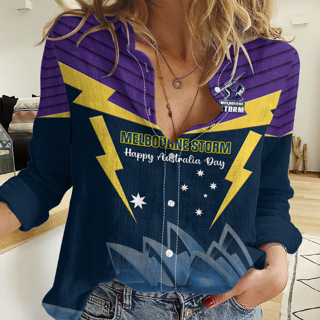 Custom Australia Day Storm Women Casual Shirt NRL 2024 Sydney Opera House With Map