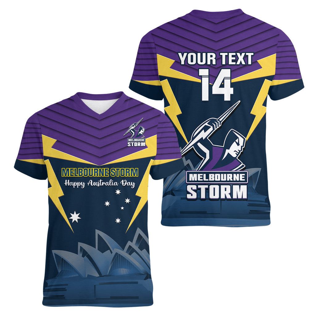 Custom Australia Day Storm Women V Neck T Shirt NRL 2024 Sydney Opera House With Map