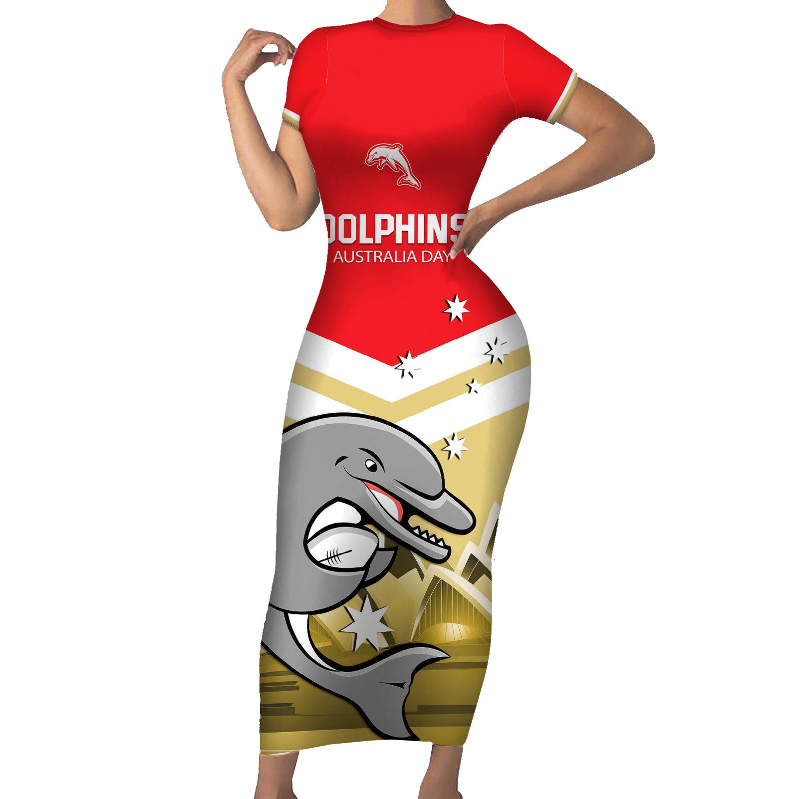 Custom Australia Day Dolphins Family Matching Short Sleeve Bodycon Dress and Hawaiian Shirt NRL 2024 With Sydney Opera House