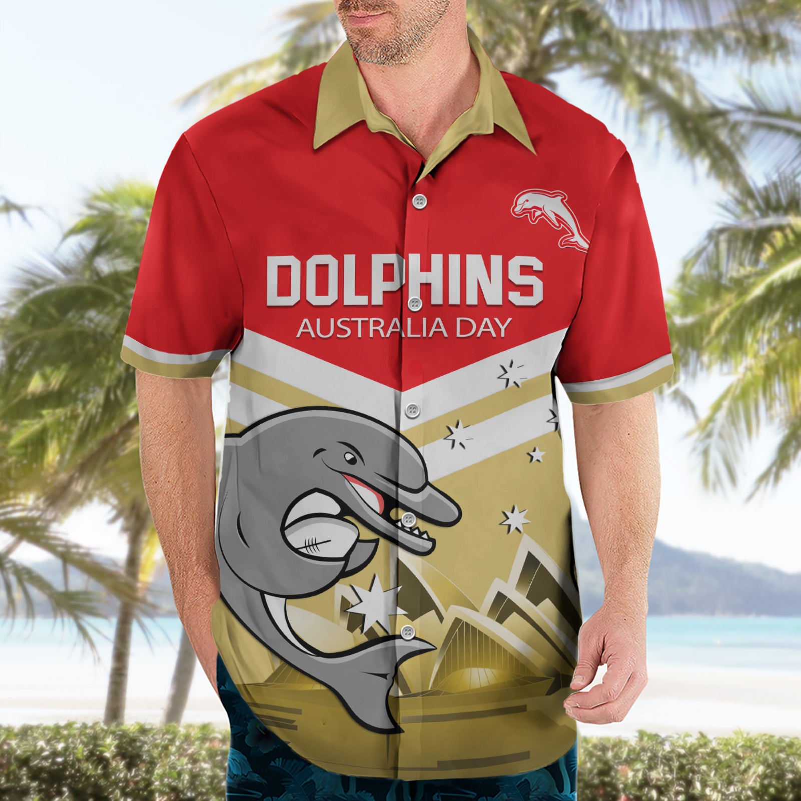 Custom Australia Day Dolphins Hawaiian Shirt NRL 2024 With Sydney Opera House - Vibe Hoodie Shop