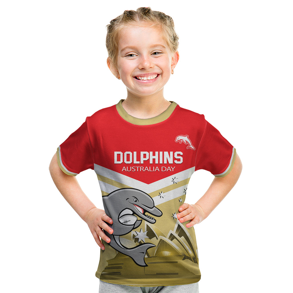 Custom Australia Day Dolphins Kid T Shirt NRL 2024 With Sydney Opera House - Vibe Hoodie Shop