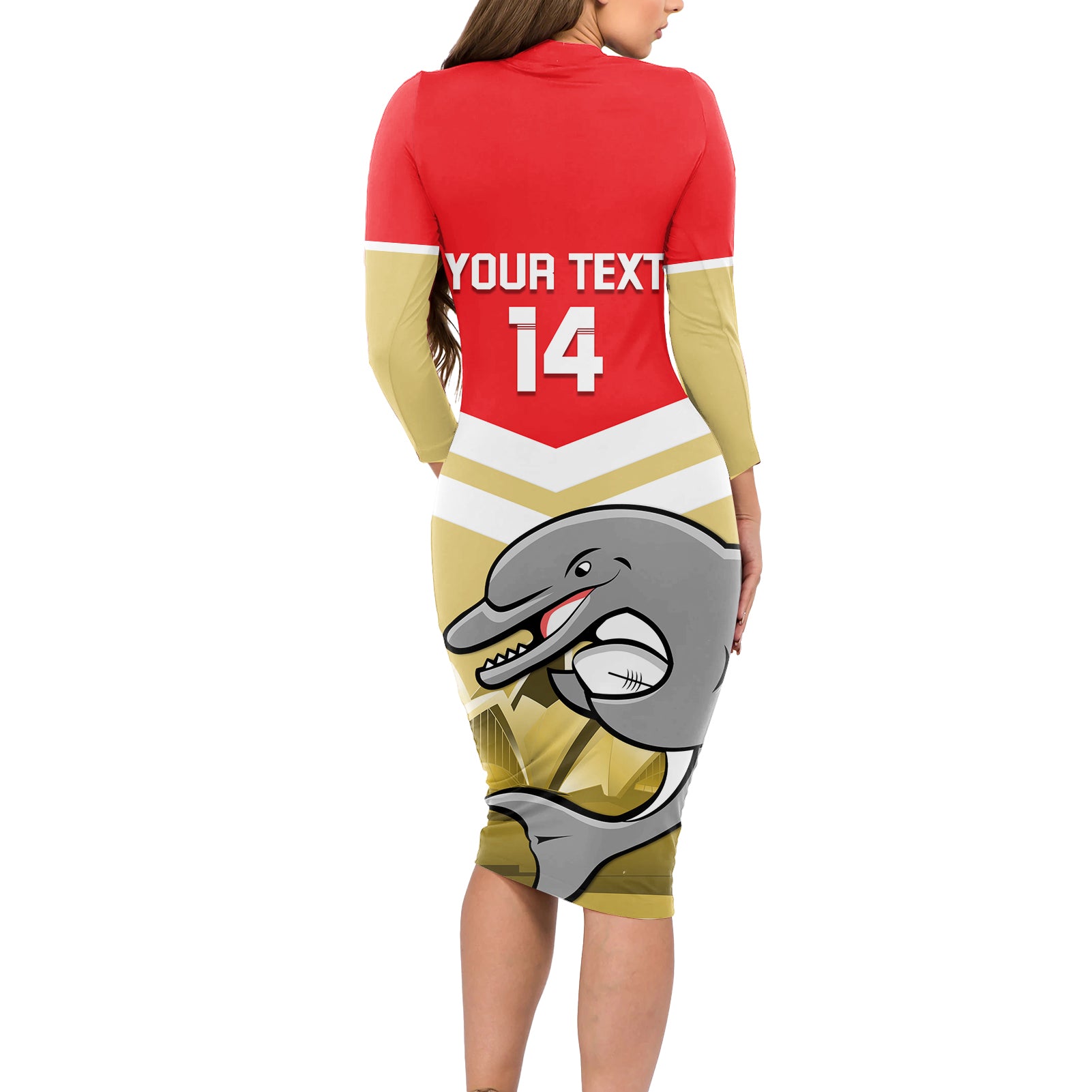 Custom Australia Day Dolphins Long Sleeve Bodycon Dress NRL 2024 With Sydney Opera House