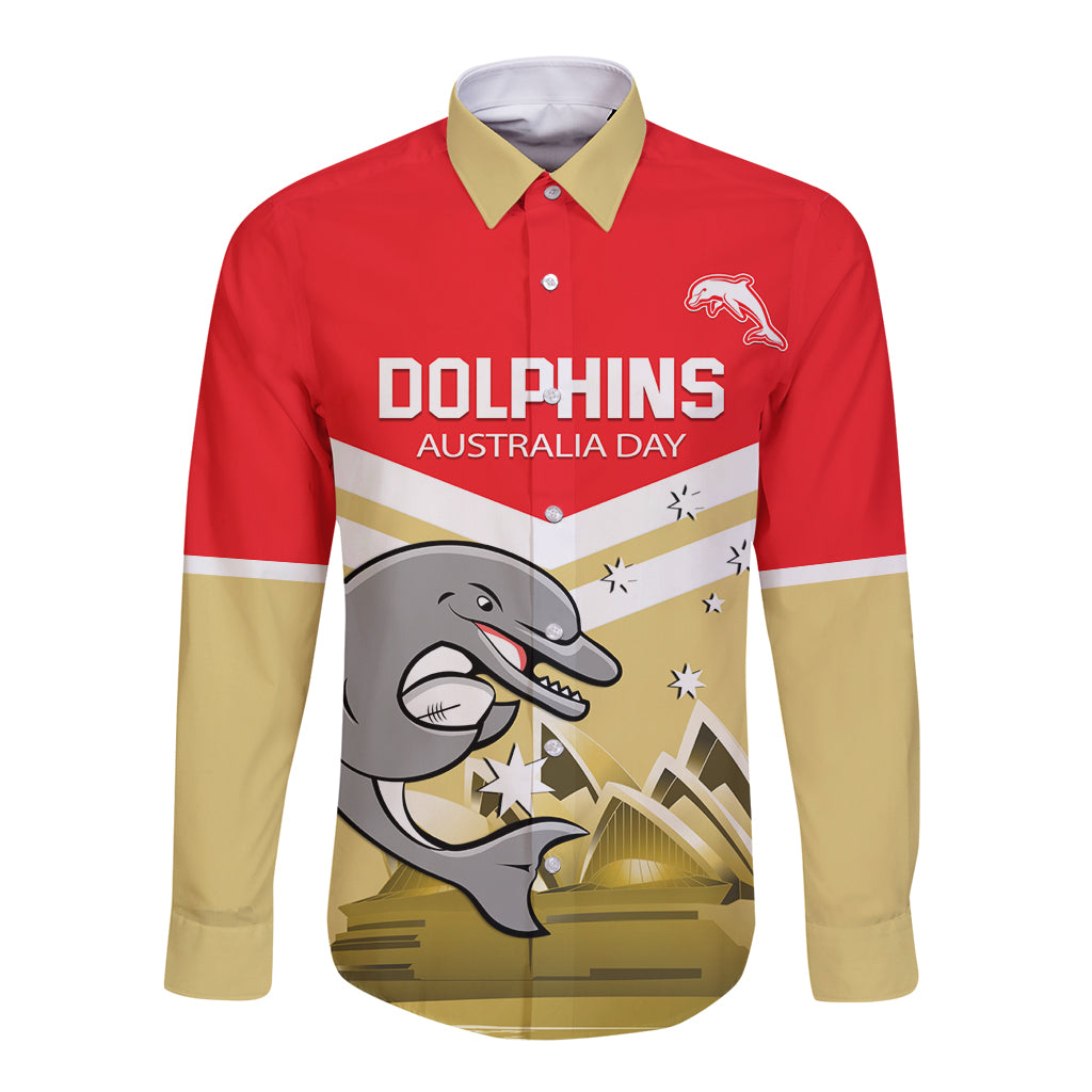 Custom Australia Day Dolphins Long Sleeve Button Shirt NRL 2024 With Sydney Opera House - Vibe Hoodie Shop